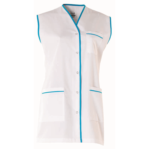 Túnica c/decote em"V", dois bolsos inferiores e um superior, modelo avivado, manga á cava.